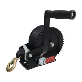 OEM durable small belt-type manual winch, equipped with a safety hook, suitable for high-strength manual winching in maritime terminal cargo transportation