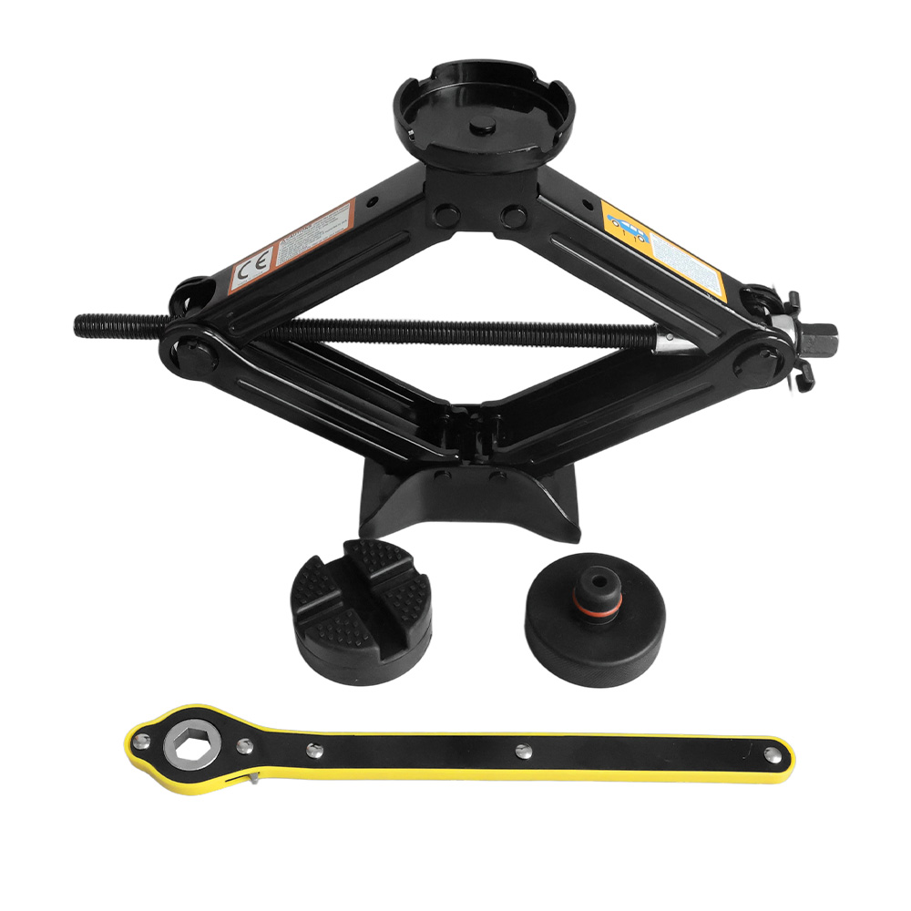 Heavy Duty Scissor Car Jack Kit with Labor Saving Ratchet Wrench & 2 Rubber Pads