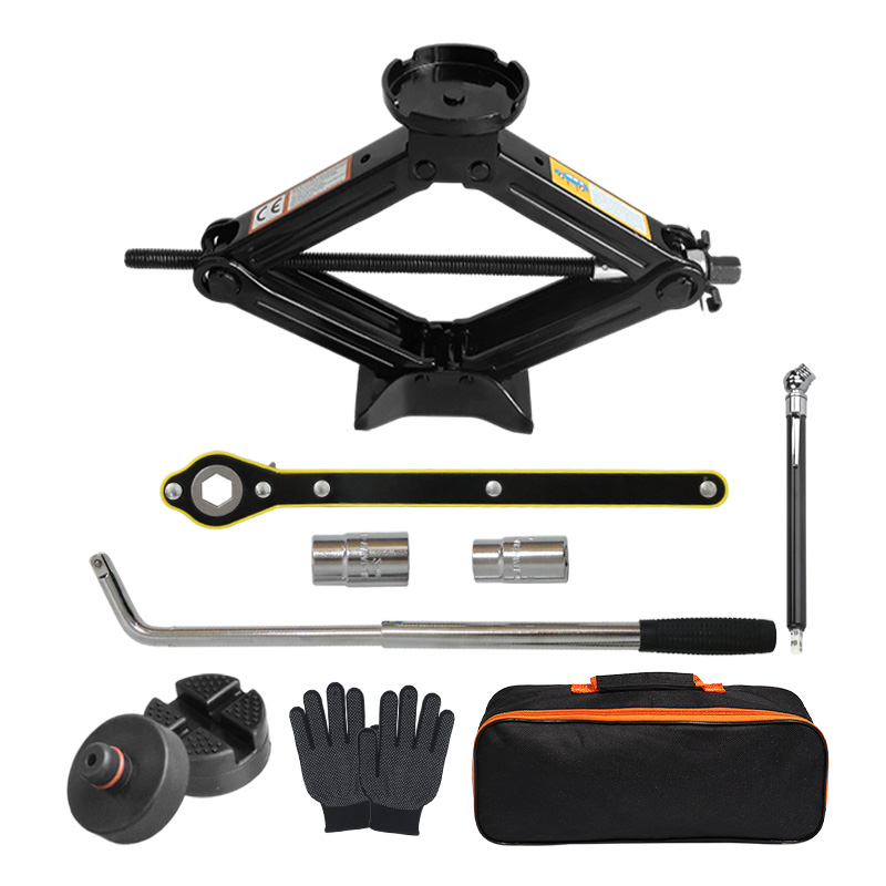 A full set of scissor jack tool set, CE certified, suitable for tire replacement