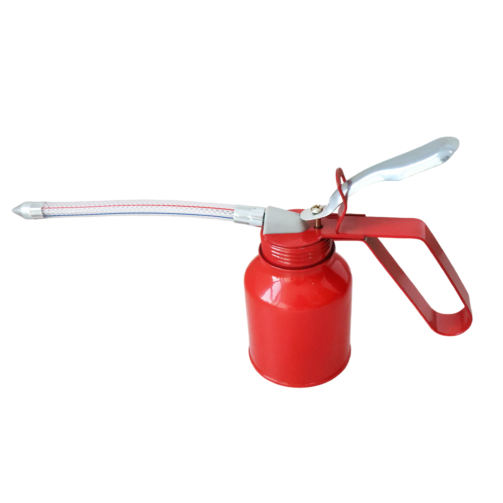 Hand Pressure Oil Can, Metal Transparent Oil Lubricator with Flexible Straight Spout, Manual Oil Dispenser for Machinery Car Maintenance - Image 2
