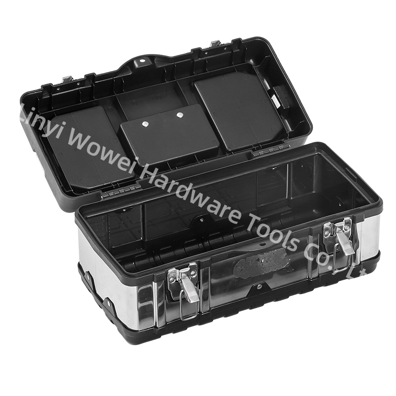 Portable Hardware Tool Case with Double Metal Latches, Top Small Parts Tray & Red Carry Handle for Auto Workshop Repair. - Image 5