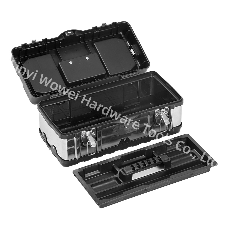 Portable Hardware Tool Case with Double Metal Latches, Top Small Parts Tray & Red Carry Handle for Auto Workshop Repair. - Image 4